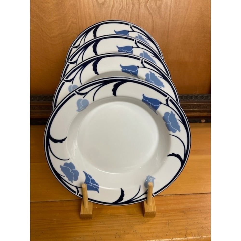 Dansk Tivoli Belles Fleurs Blue Floral Soup/Salad Plates Set of 4 Portugal 8.75"